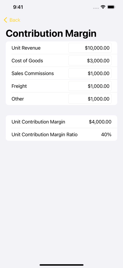 Contribution Margin Calculator Screenshot