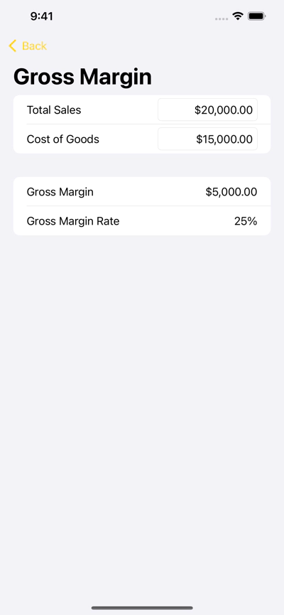 Gross Margin Calculator Screenshot