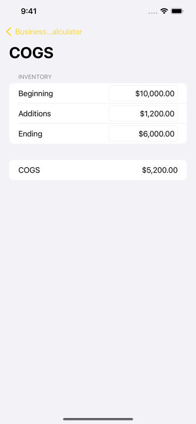 Cost of Goods Sold Calculator Screenshot